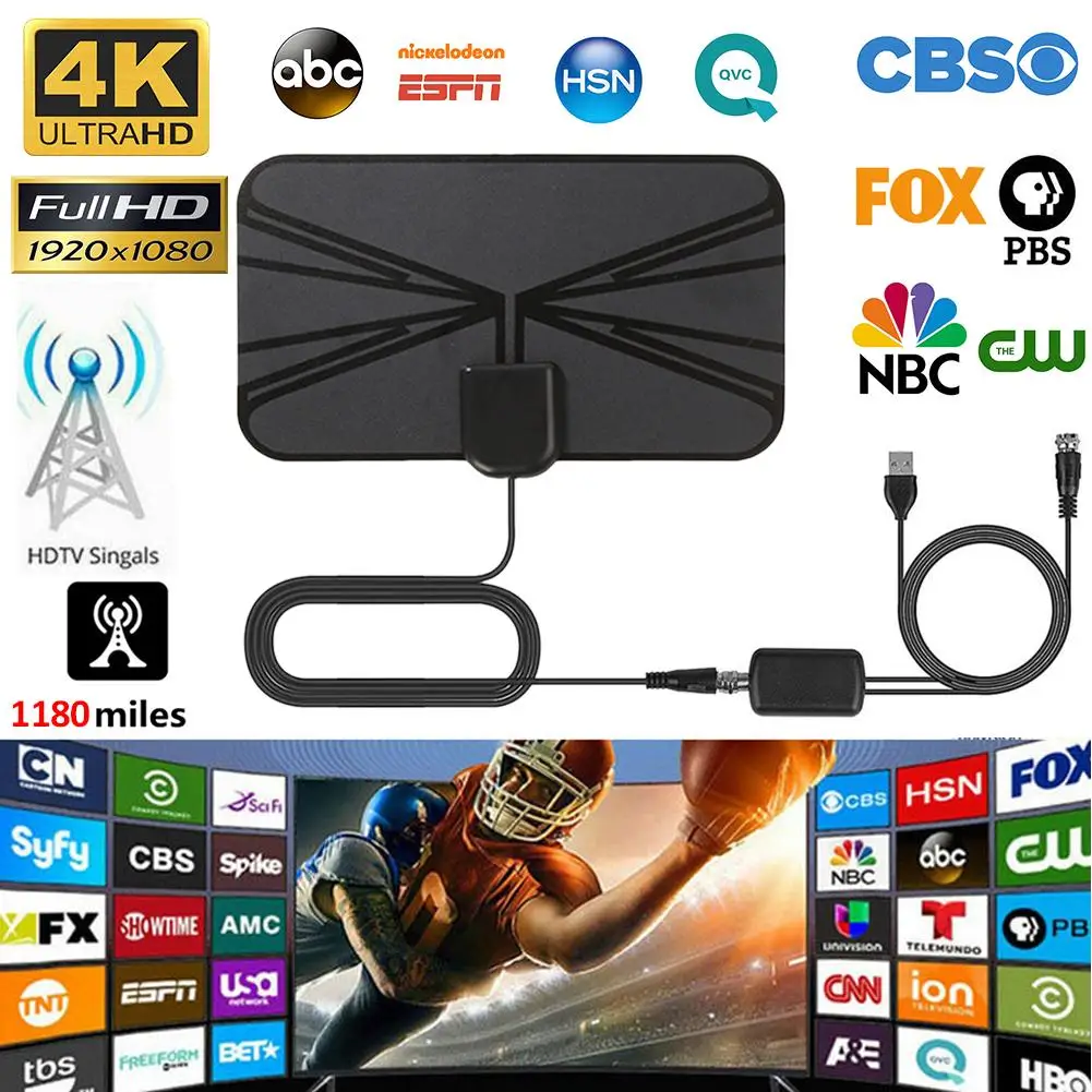 

1180 Miles TV Antenna Digital HDTV Indoor Antenna Radius Surf Amplifier HD Mini Antennas Aerial Signal Booster