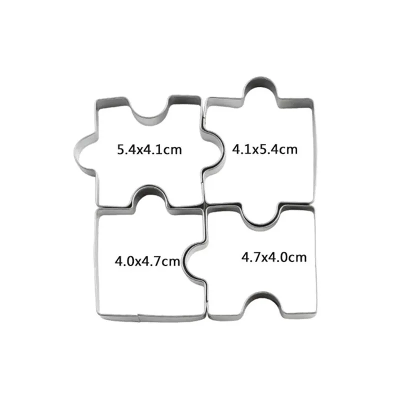 Cookie Cutter 4Pcs 3D Stainless Steel Cookie Puzzle Shape Cookie Cutters Toast Cutter DIY Biscuit Mold Dessert Bakeware Cake Fondant Mold Tool