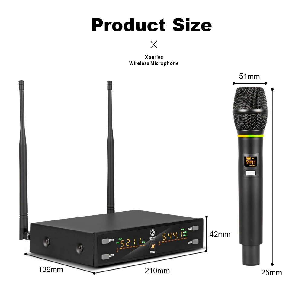 Wireless Microphone G-MARK X320FM UHF Professional Handheld Dynamic Karaoke Mic Frequency Adjustable Metal Body 80M Sound Clear