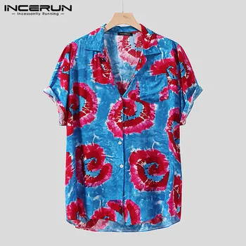 

INCERUN Summer Printing Shirt Men Short Sleeve 2020 Streetwear Loose Vacation Casual Hawaiian Shirts Men Breathable Beach Blouse