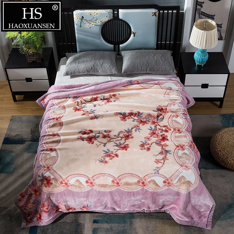 

860gsm Super Soft Warm Cloudy Blanket Floral Printed Double Layer Winter Weighted Blankets For Bedspreads Bed Cover Queen Size
