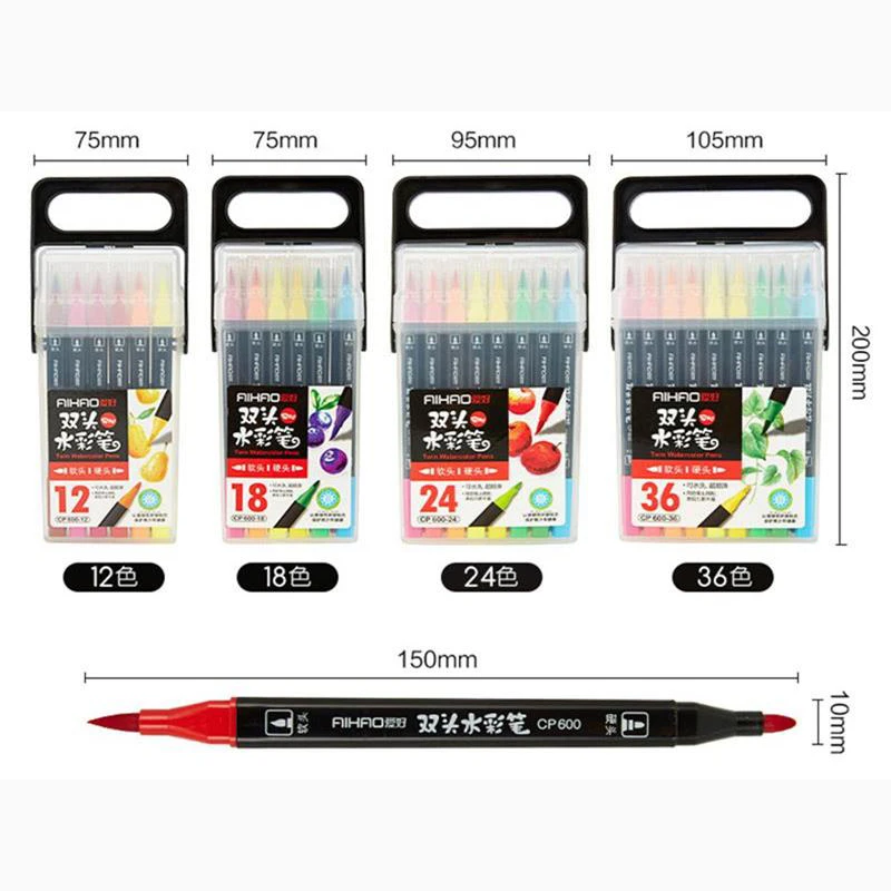 

Aihao 12/18/24/36 Colors Dual Brush Pen Set Washable Hard Soft Twin Marker Pens for Kids Student School Stationery Art Supplies