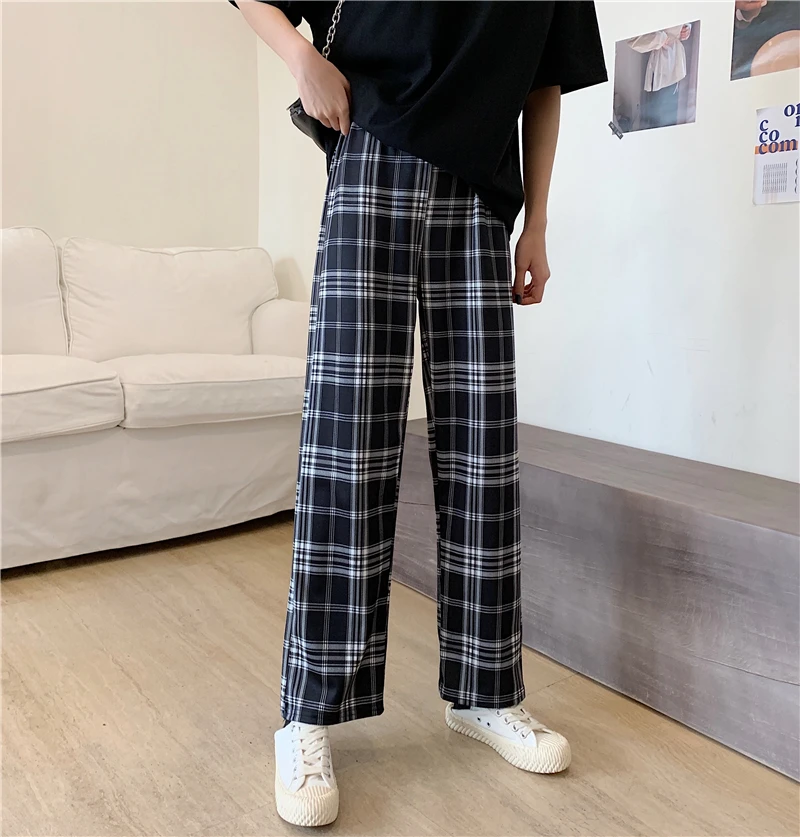 Women Plaid Pants Women Korean Style 