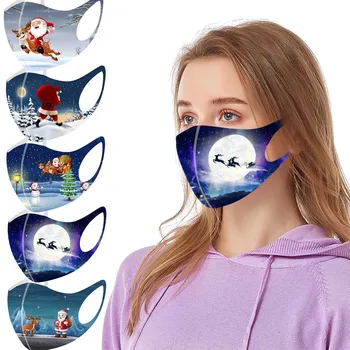 

5pc Christmas Washable Earloop Mask For Women Men Snowman Print Mouth Masks Adult Dustproof Protection Face Mask Mascarilla