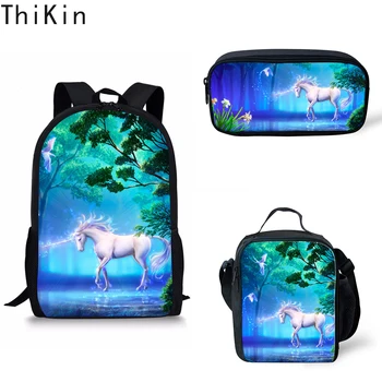 

THIKIN Cartoon Unicorn Printing Girls Backpack Women Book Bag for Kids 3pcs/set School Backpack Children Primary Satchel Custom
