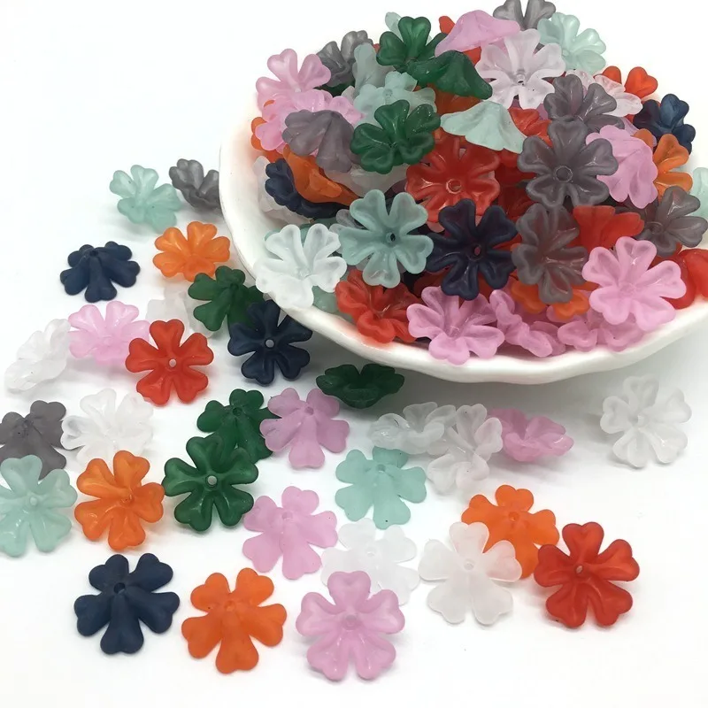 

1300pcs/bag 16mm Frosted Five-petal Flower Small Love Leaf Blade Hole Petal Beads Diy Headwear Accessories