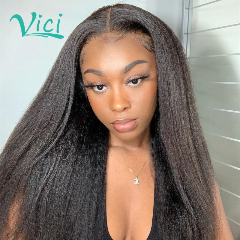 

Human Hair Lace Front Wigs kinky Straight Wig Brazilian Virgin Hair Pre Plucked Peruvian Hair For Black Women 180% Density