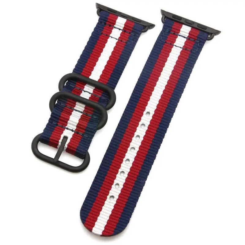 blue red white Ремешок NATO для Apple watch 5 ремешок 44 мм 40 мм iWatch 42 мм 38 мм спортивный нейлоновый браслет ремешок для часов Apple watch 4 3 2 1 42/38 мм - Цвет ремешка: blue red white