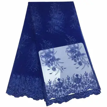 

Blue lace fabric 2020 high quality lace nigerian lace fabric for women dress african tulle lace with stones 5yards per piece