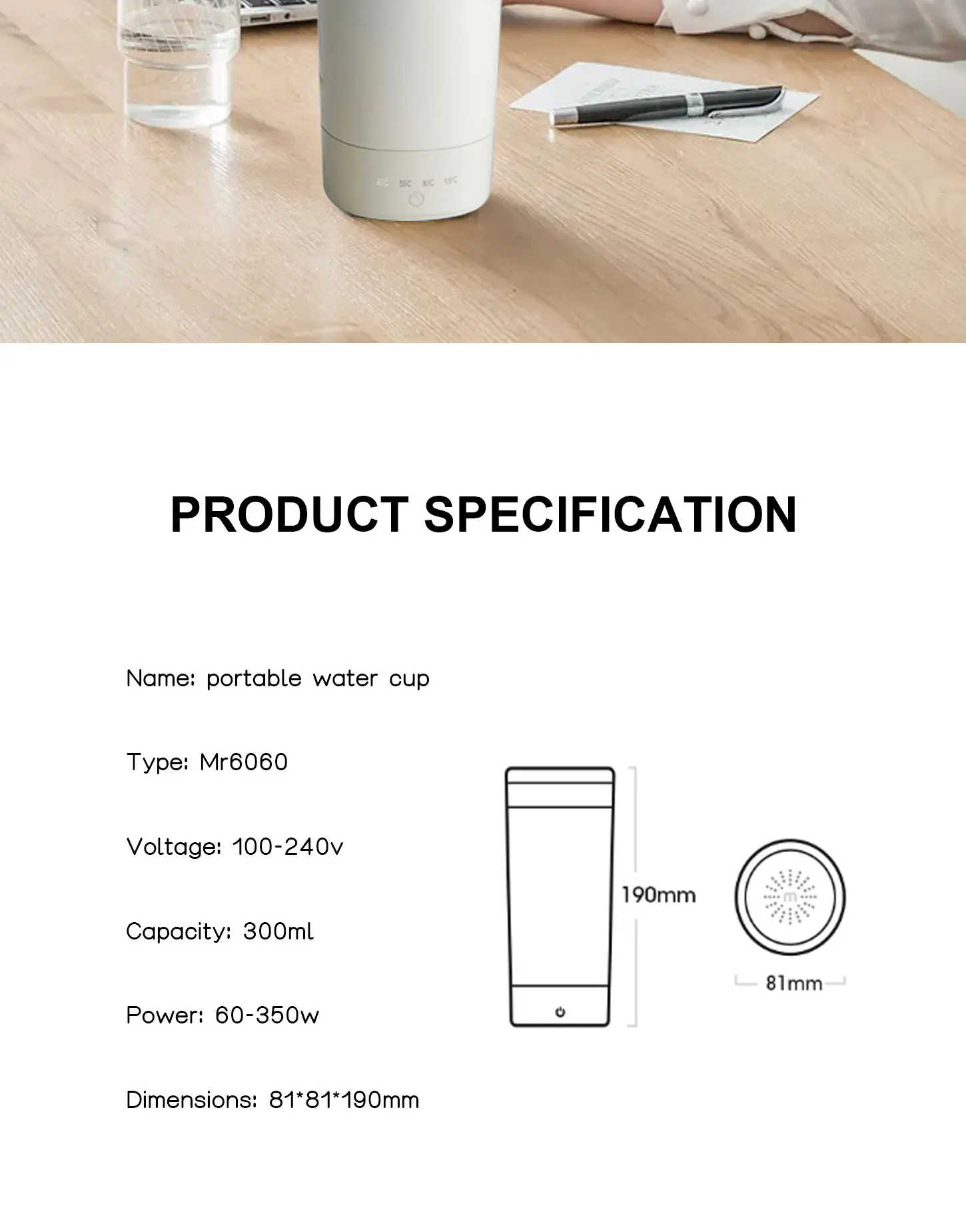 100-240V Portable Electric Kettles Cup 300ml Thermal Cup Tea Coffee Travel Boil Water Keep Warm Smart Kitchen Appliances