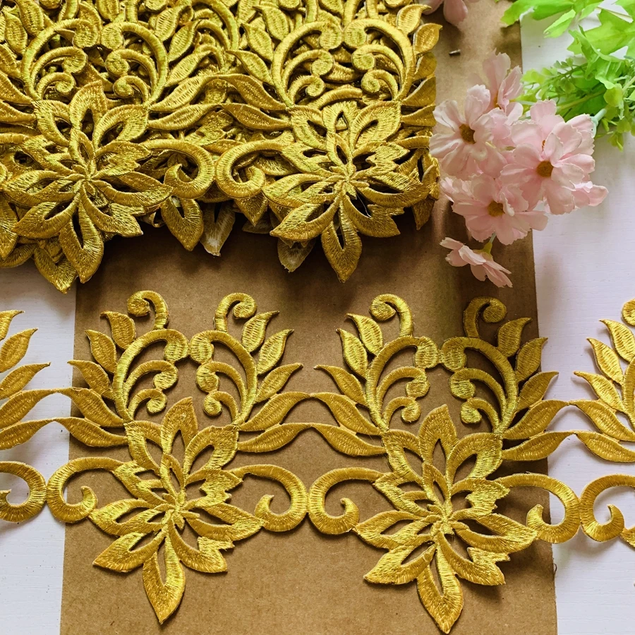 17cm Wide High Quality Gold Trim Embroidery Iron On Hollw Trim For