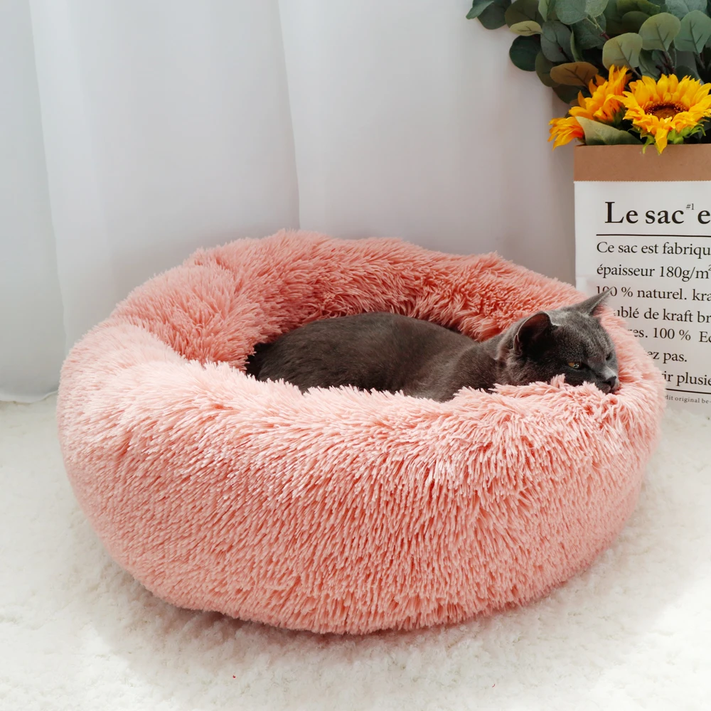 Soft Bed Long Plush Winter Cat Mat Beds Round Cushion