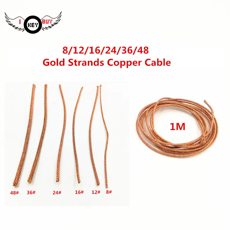 1M Length Speaker Lead Wire 8/12/16/24/36/48 Strands Braided Copper Cable DIY Repair for 6.5" 8" 10" 12" 15" Inch Subwoofer Gold