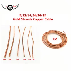 1M Length Speaker Lead Wire 8/12/16/24/36/48 Strands Braided Copper Cable DIY Repair for 6.5" 8" 10" 12" 15" Inch Subwoofer Gold