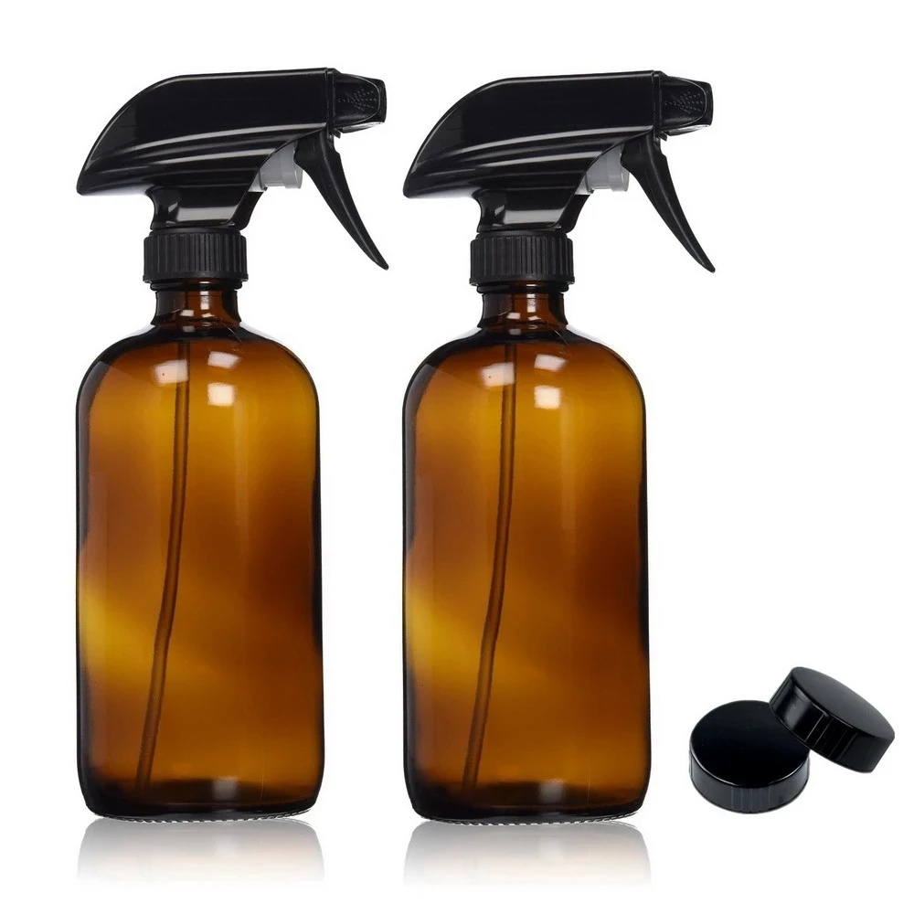 2 Pack Refillable 500ml 16 OZ Amber Clear Glass Spray Bottles For Essential Oils Cleaning Liquid Sprayer Container-2