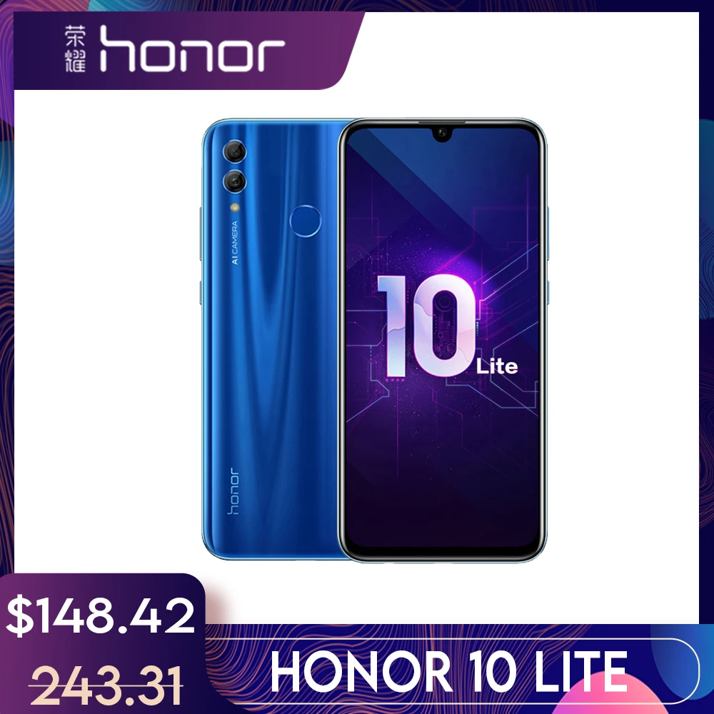 Honor 10 Lite 3Gb 128Gb Global Versie Smartphone 6.2 Inch 3400Mah Android 9 24MP Camera Mobiele Telefoon google Play Ota Update