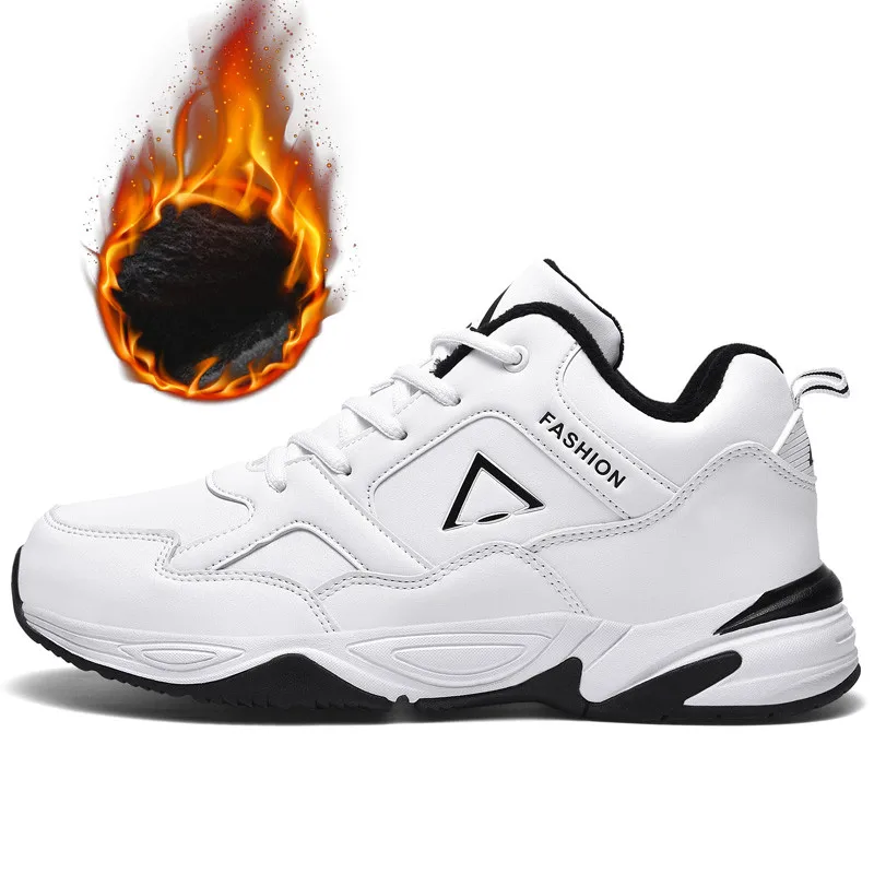 Large Size Plus Velvet Winter Sneakers Outdoor Non-slip Light Sport Shoes Men Keep Warm Waterproof Mens Running Shoes - Цвет: White fulff