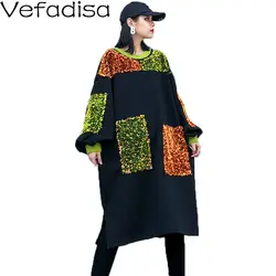 Vefadisa, зимняя толстовка с блестками, платье для женщин, 2019, плотные пуловеры, платье-толстовка, черное, с длинным рукавом, с круглым вырезом
