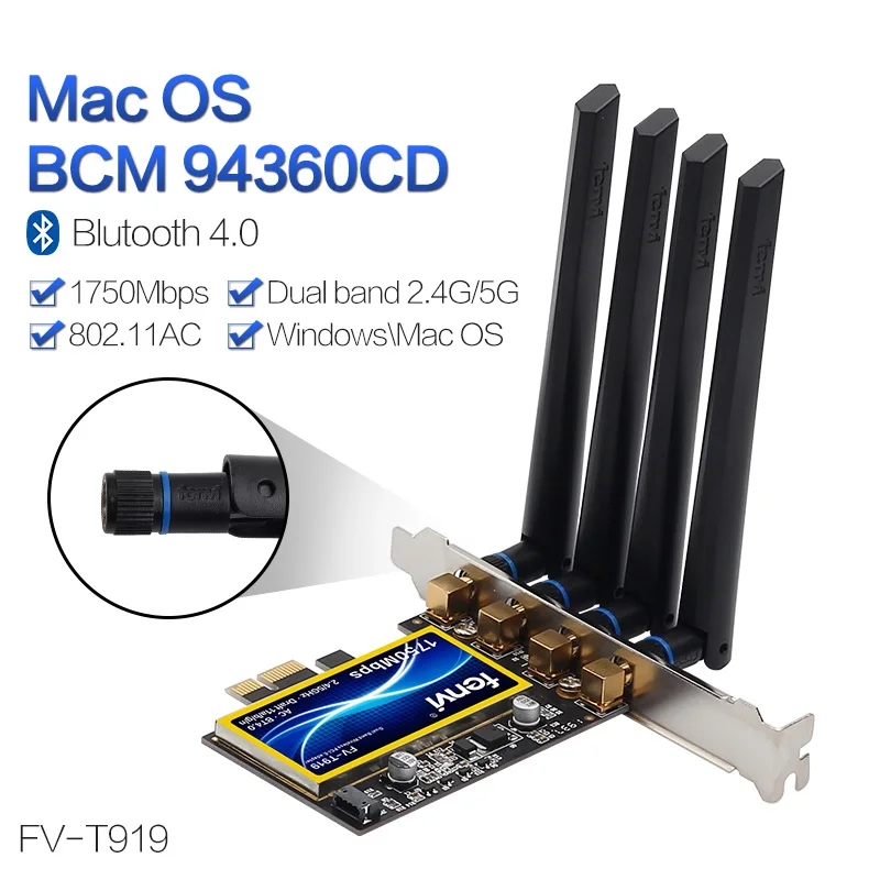 PCI Wi Fi Adapter Wireless AC Dual Band 1750Mbps Broadcom BCM94360CD 802 11ac For Hackintosh Mac 1