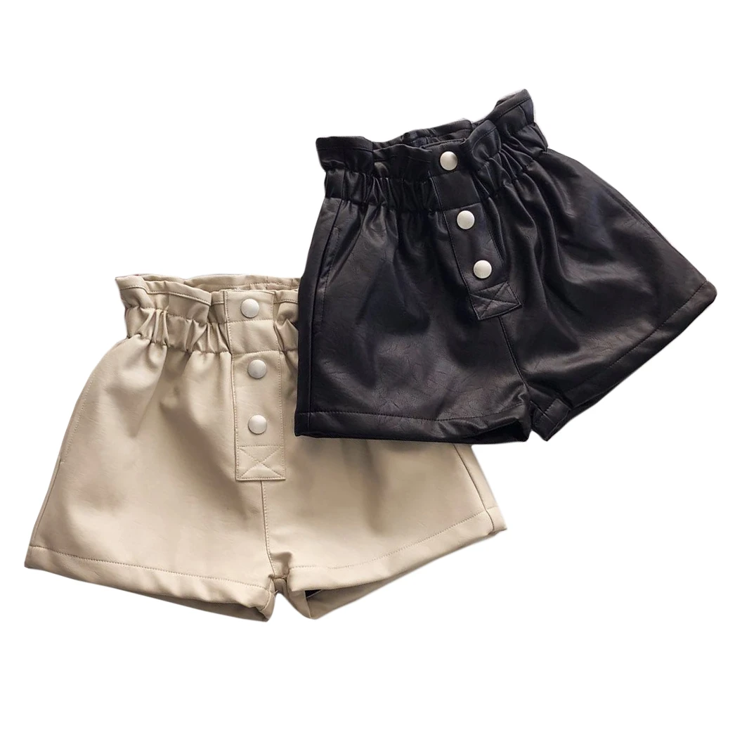 Kids Girls Leather Shorts 2020 New Children Pu Leather Shorts Korean Style Highwaisted Pants