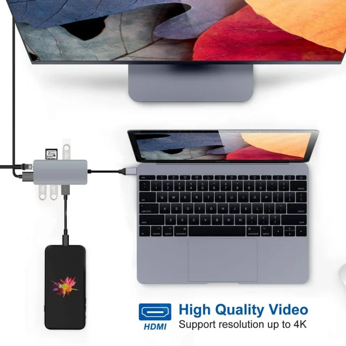 9 в 1 Многофункциональный узловой центр 9 портов USB3.0 type-C HDMI прочный концентратор EM88