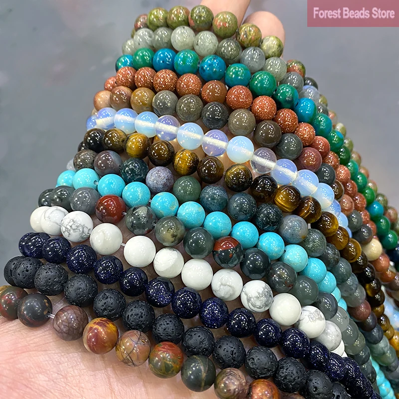 15" Strand Loose Gemstone Beads Tiger Eye Amazonite Agates Quartz Lava for Jewelry Making