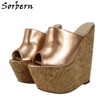 

Sorbern Pearl Champagne Women Slipper Mules High Heel Crok Wedges 17Cm Open Toe Summer Slip On Slides Shoes Comfortable Unisex
