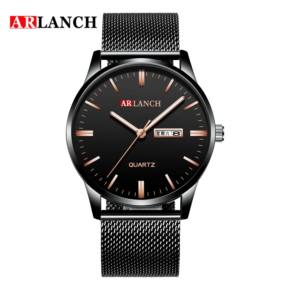 

Arlanch New Watch Men Herren Uhren Calendar Luminous StainlessSteel Mesh Belt Hardlex Adapt Fashion&Casual Business Sport Simple