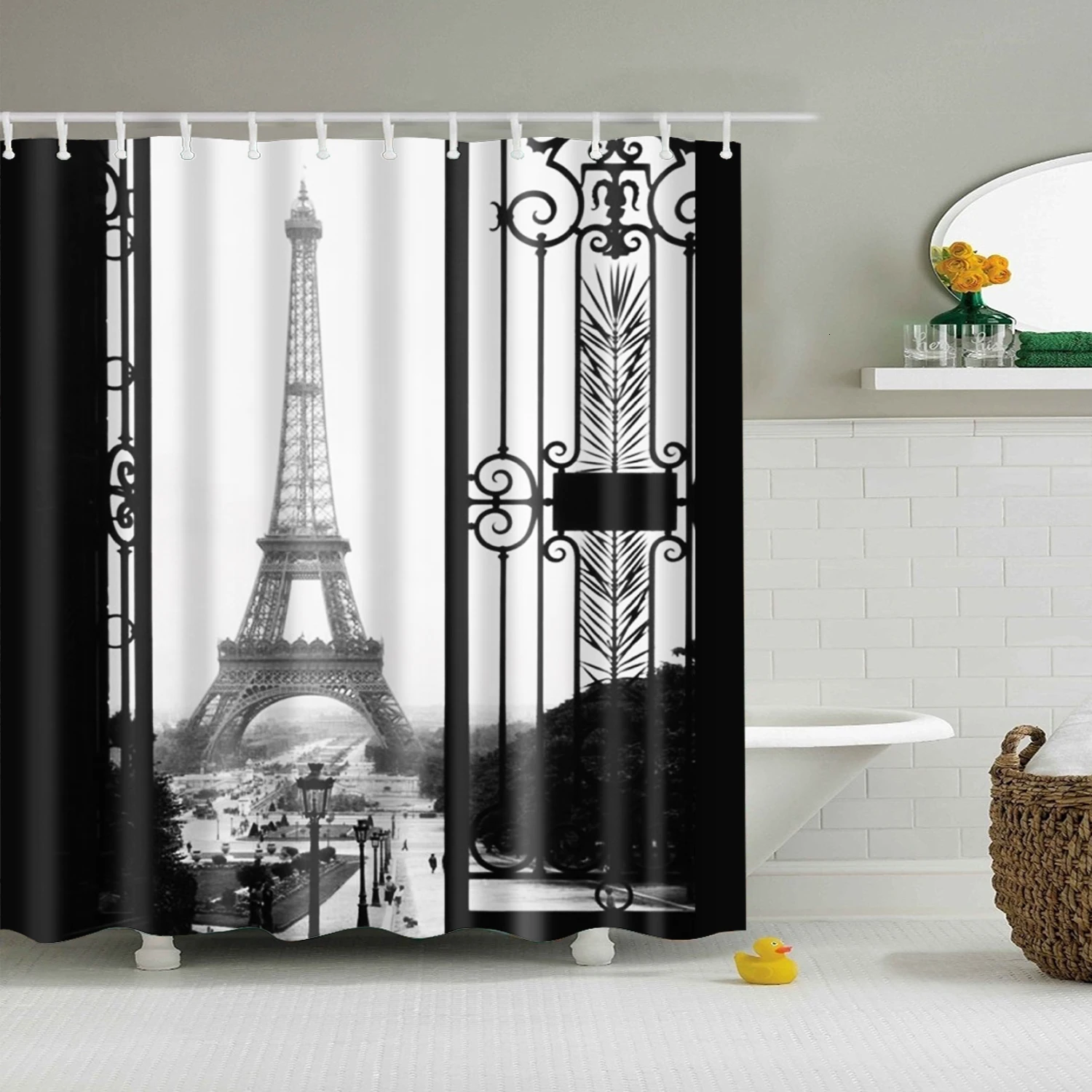 Парижский пейзаж занавеска для душа Водонепроницаемая полиэфирная ткань занавеска для ванной для украшения ванной комнаты украшение дома с крючками - Цвет: TZ170617