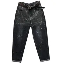 Осенние новые модные тяжелые рабочие Горячие Джинсы с разрезами женские свободные шаровары с высокой талией плюс размер 26-31