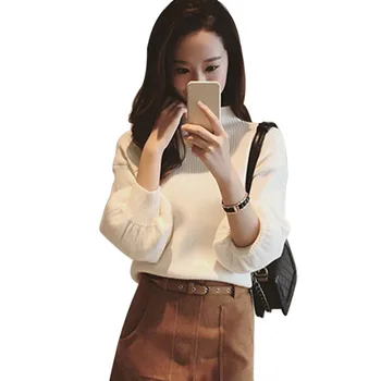 

Women's Casual Long Lantern Sleeve Loose Knitted Turtleneck Sweater Jumper Pullover Solid Tops Female Autumn New Arrival