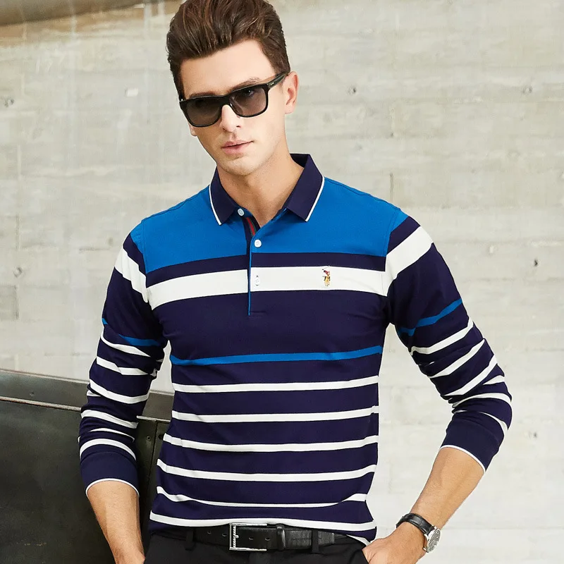 Place Of Origin Supply Of Goods Brand Men'S Wear Spring And Autumn New Style MEN'S T-shirt Pure Cotton Fold-down Collar Pullover