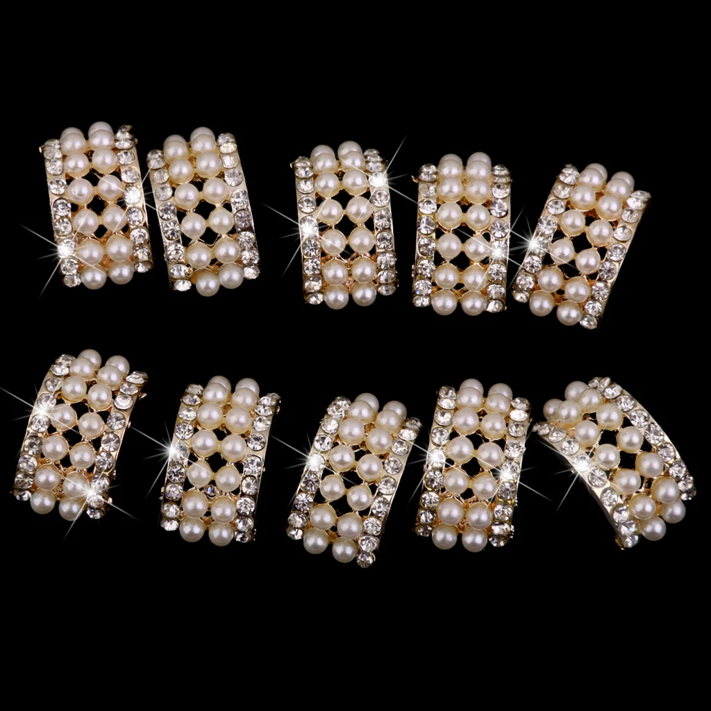 10 pcs Gold Crystal Rhinestone Pearl Button Brooch For Hair Bow Bouquet Decor