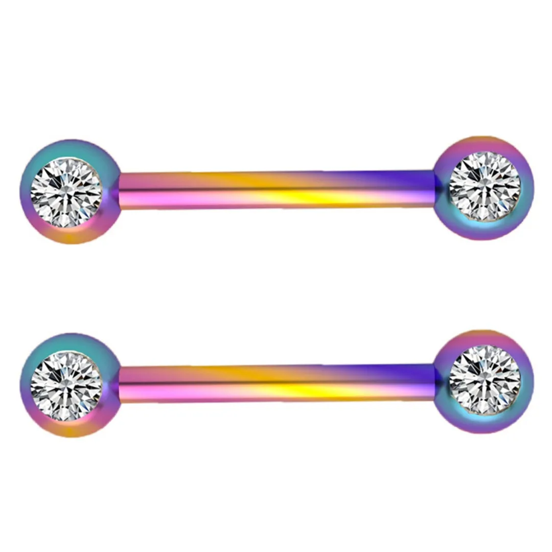 Punk Stainless Steel Barbell Tongue Nipple Ring Piercing For Women Men Zircon Crystal Nipple Ring Body Jewelry Piercing 1PC