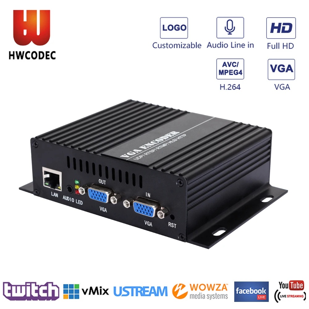 HWCODEC H264 кодировщик IP аудио VGA кодировщик RTSP RTMP FHD 1080P видео кодировщик VGA Петля из сети IPTV кодировщик для YouTube, Twich