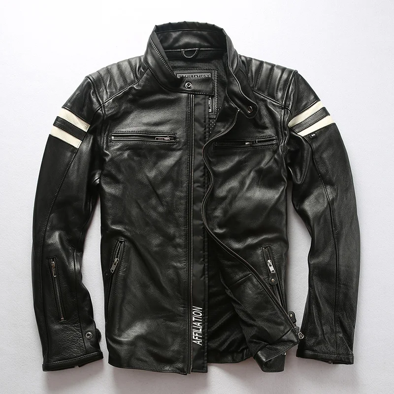 

Factory 2019 New Men Black Genuine Motorcycle Cow leather jacket Fashion Biker Cowhide Jackets Winter Russia Coat Free Shipping