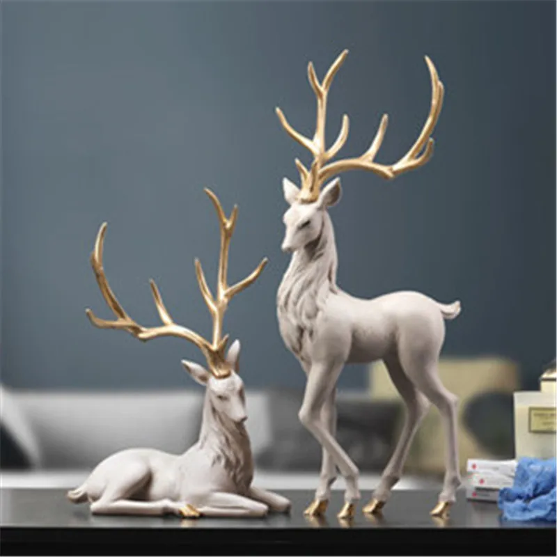 Resin Deer Animal Statue Living Room Figurine Crafts Desktop Decoration Wedding Sculpture Just6F