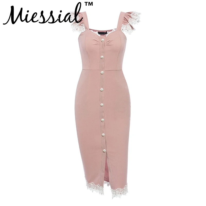 Розовый Miessial, кружевное лоскутное винтажное облегающее сексуальное платье, женское Элегантное Длинное осеннее платье, женские ретро вечерние платья для клуба, зимнее платье - Цвет: Розовый