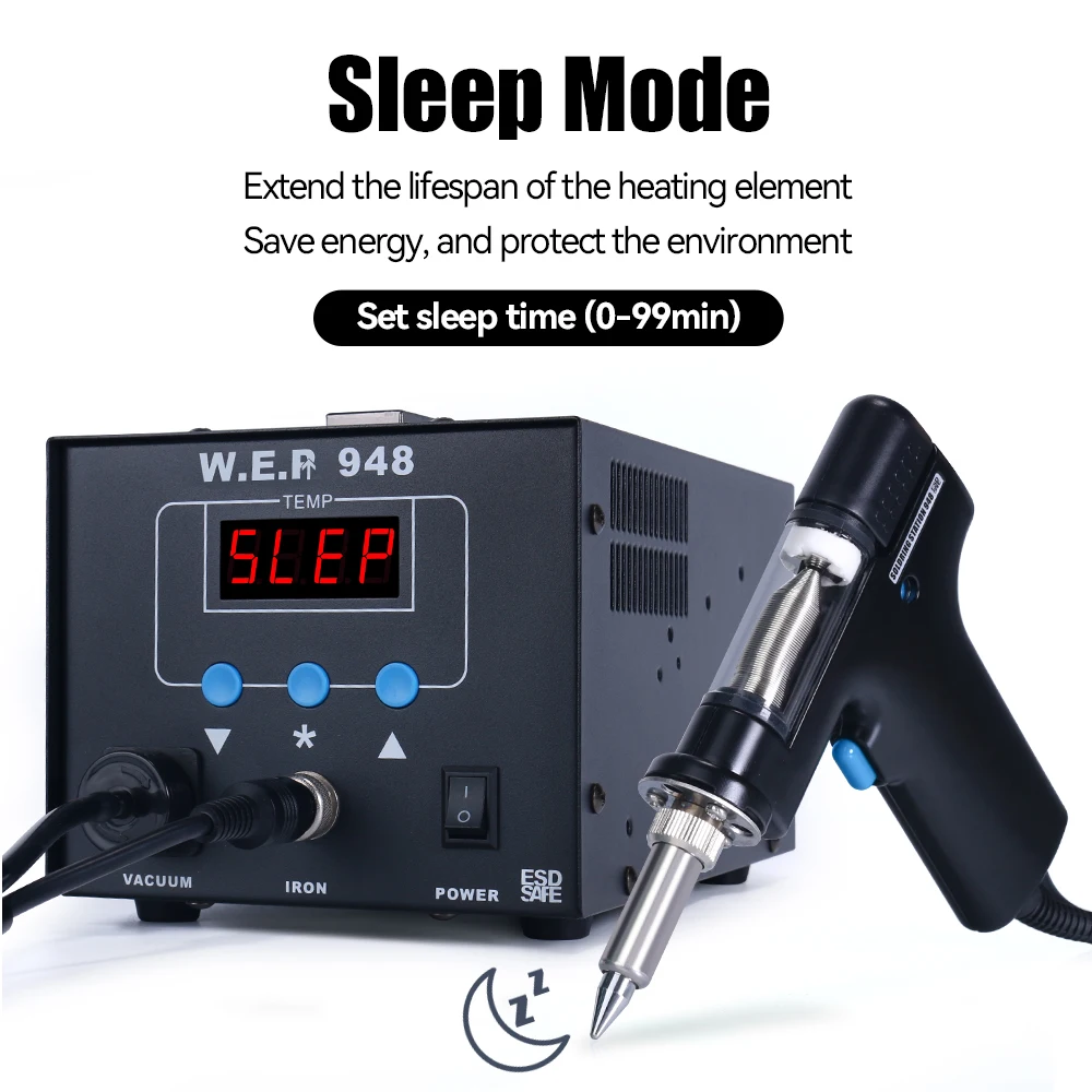 WEP 948 desoldering station electric desoldering gun 90W suction vacuum solder sucker gun with automatic shut down sleep mode
