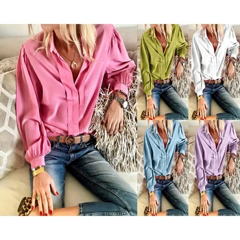 

Casual Solid Blouse Women White Shirt Woman Elegant Temperament Plus Size Ladies Tops 2020 Fashion Turn-down Collar Tunic Girl