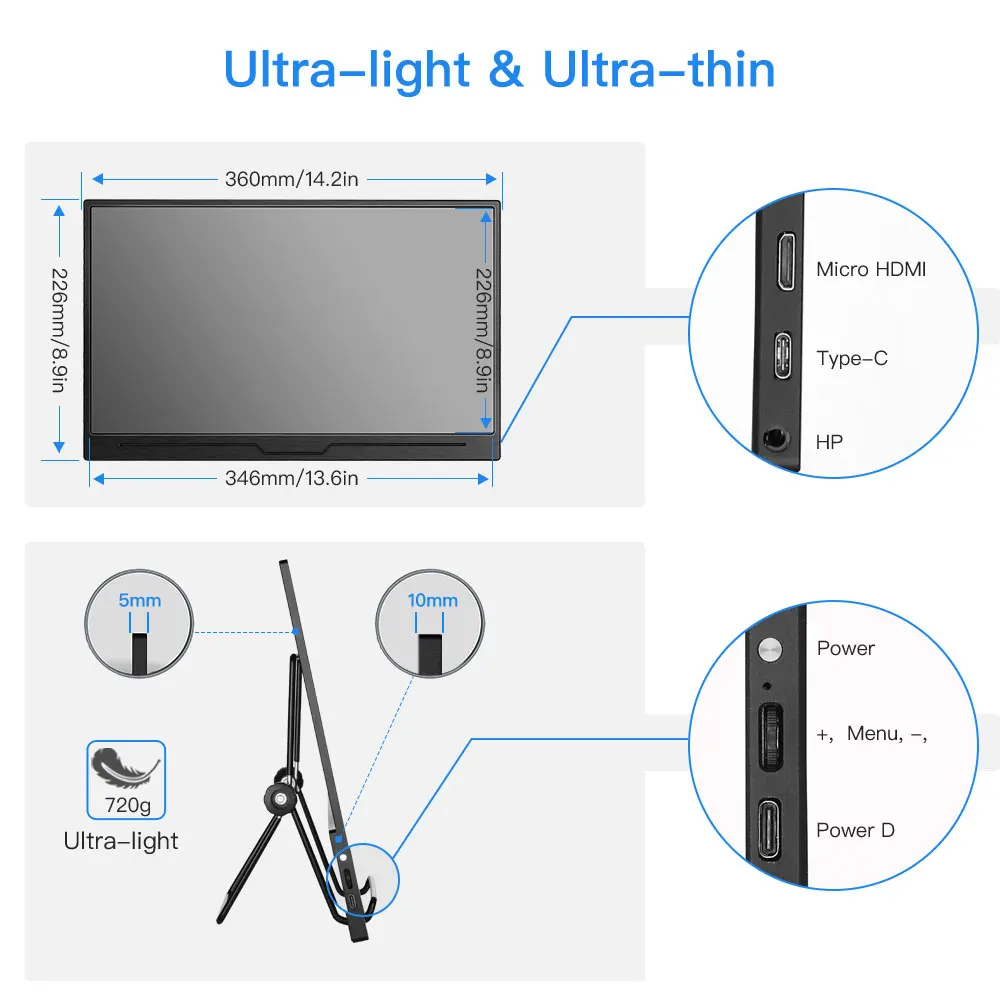 Eyoyo EM15H Portable Gaming Monitor 15 6 with USB C HDMI 1080P HDR Display Second Screen 3