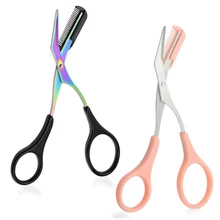 Novo 1 pçs sobrancelha trimmer tesoura pente cílios tesoura de cabelo clipes moldar sobrancelha navalha grooming wenk brauw trimmer 5 cor