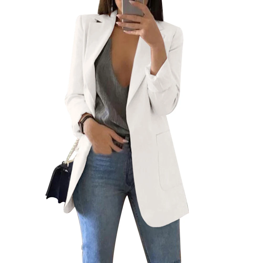 Новое поступление, Женский Повседневный Тонкий деловой Блейзер, костюм, Женское пальто, куртка, верхняя одежда для офиса - Цвет: Белый