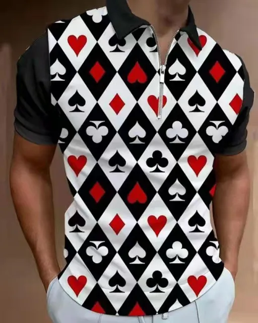 Shirt Fashion Striped Patchwork Short Sleeve Tops For Men Casual Turn-down Collar Zip-up Polo Shirts 2021 Summer Men's Slim Polo PLS-32