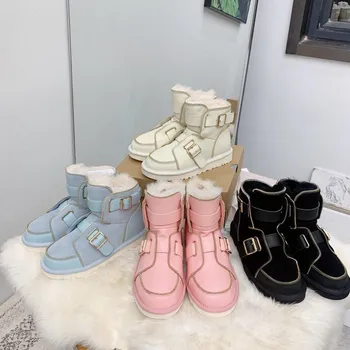 

2020 Winter New Mixed Color Snow Boots Women Ankle Motorcycle Boots Plus Wool Female Shoes Winter Luxury Brand Designer Shoes