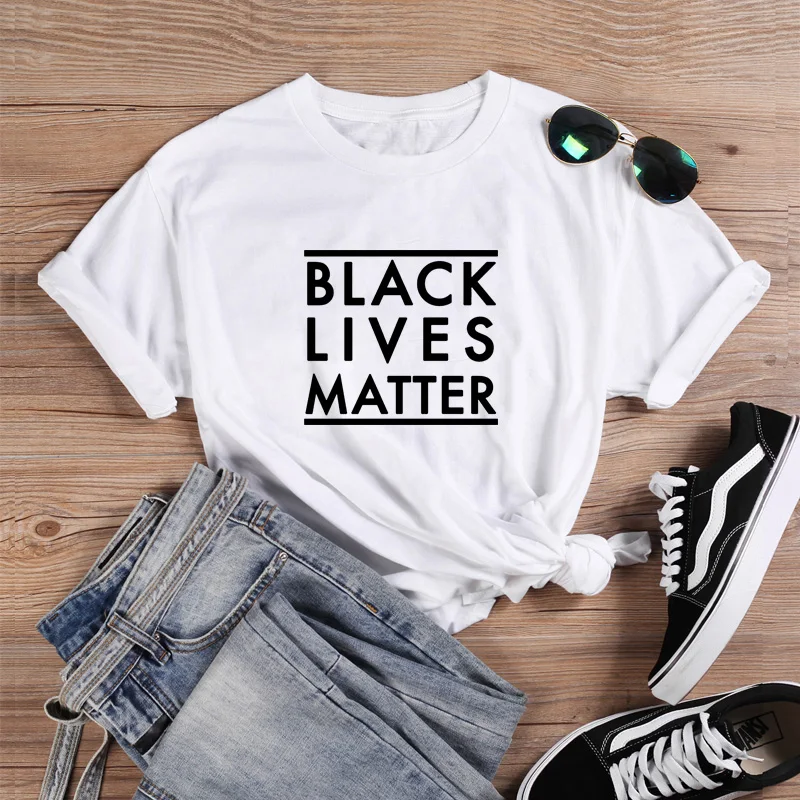 Женская футболка с круглым вырезом Black Lives Matter хлопковая коротким рукавом летние свободные футболки для