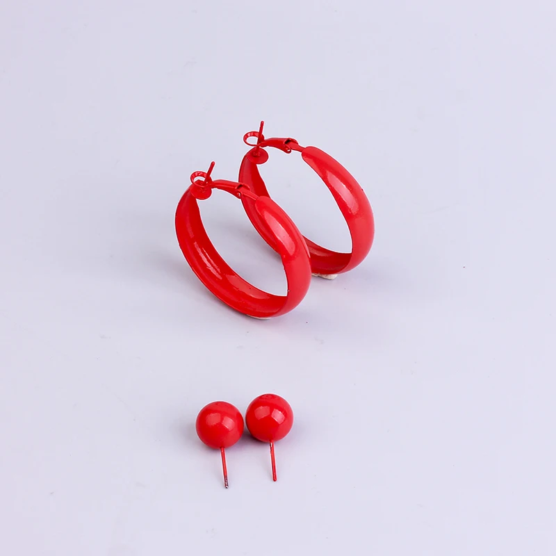 H73331a2b1d9849b0ba8a06096035901f0 - 2 Pair Lot Painted Metal Trendy Hoop Earrings Pearl Gold Hoops Earring Set Green Fashion Jewelry Colorful Red Earrings For Women