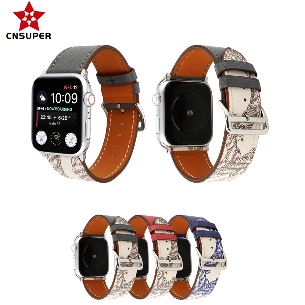 

CNSUPER Fashion Leather Band Replacement Strap For Apple Watch Series SE 6/ 5/ 4 /3/ 2 Compatible with 38mm 40m 42mm 44mm