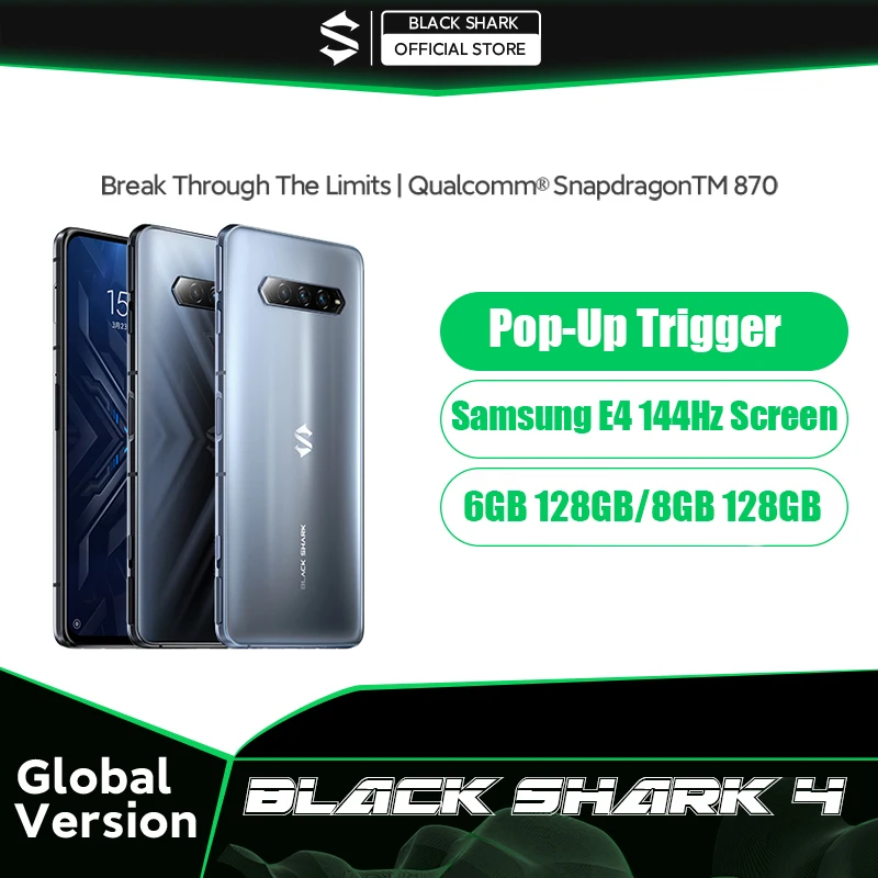 Black Shark-Smartphone 4 versión Global, 6GB/8GB, Snapdragon 2021, 870Hz, Pantalla AMOLED E4, atenuación de CC, UFS 144, novedad de 3,1