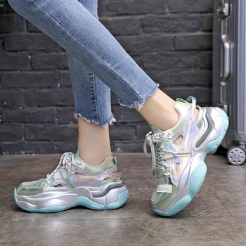 

Hollow Mesh Breathable Sneakers Women 2020 Summer Shoes Women Fashion Bling Platform Sneakers Colorful Laser Female Shoes